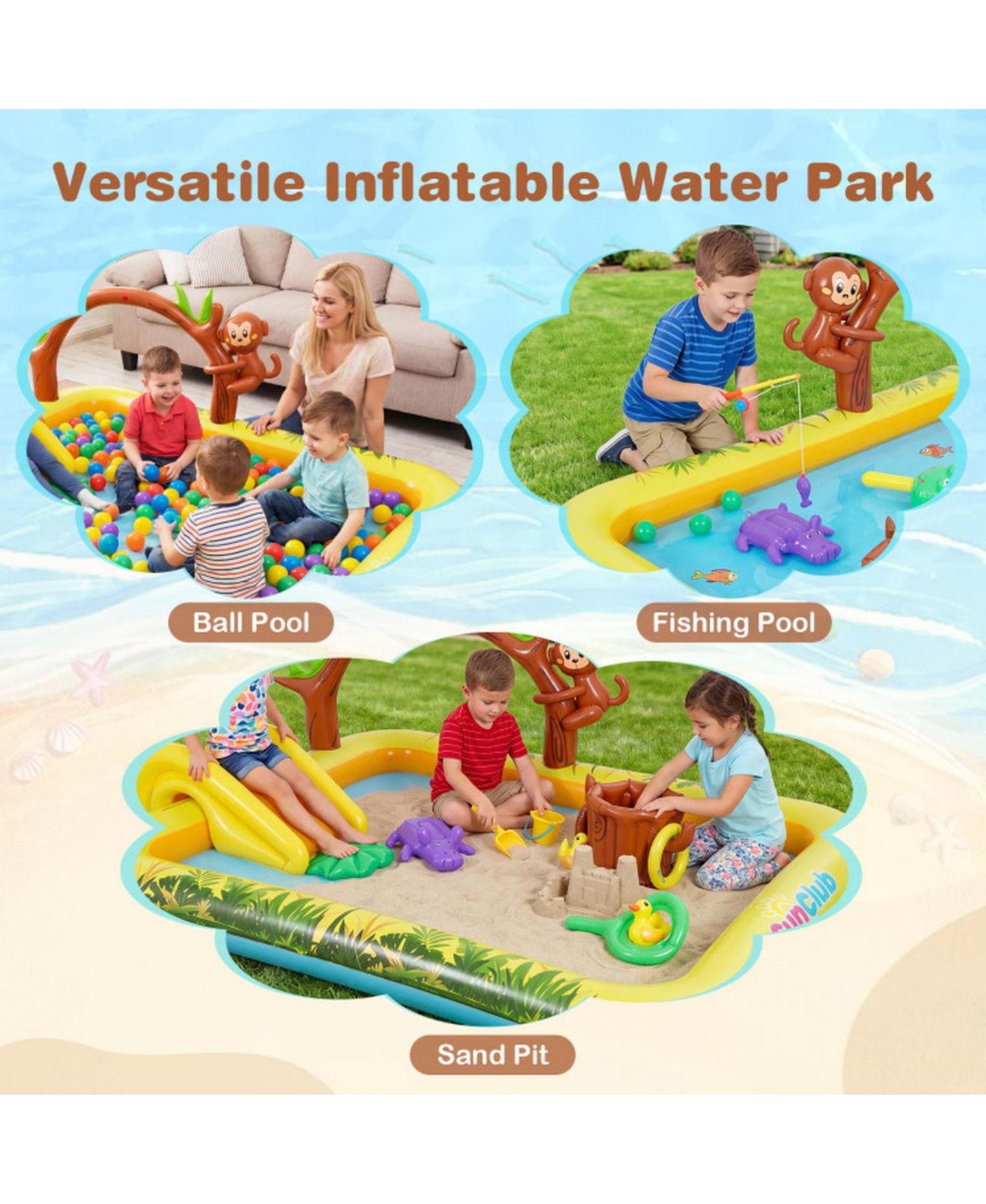 Детская игрушка SUGIFT Animal-Themed Inflatable Splash Pool with Slide and Interactive Water Sprayer Ages 2-6, цвет: Жёлтый — фото 5