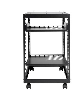 15U Open Frame Server Rack 23 to 40 in Adjustable Depth 4-Post Network Rack on Casters