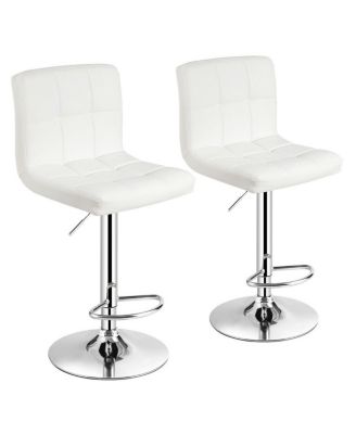 Set of 2 Square Swivel Adjustable PU Leather Bar Stools with Back and Footrest
