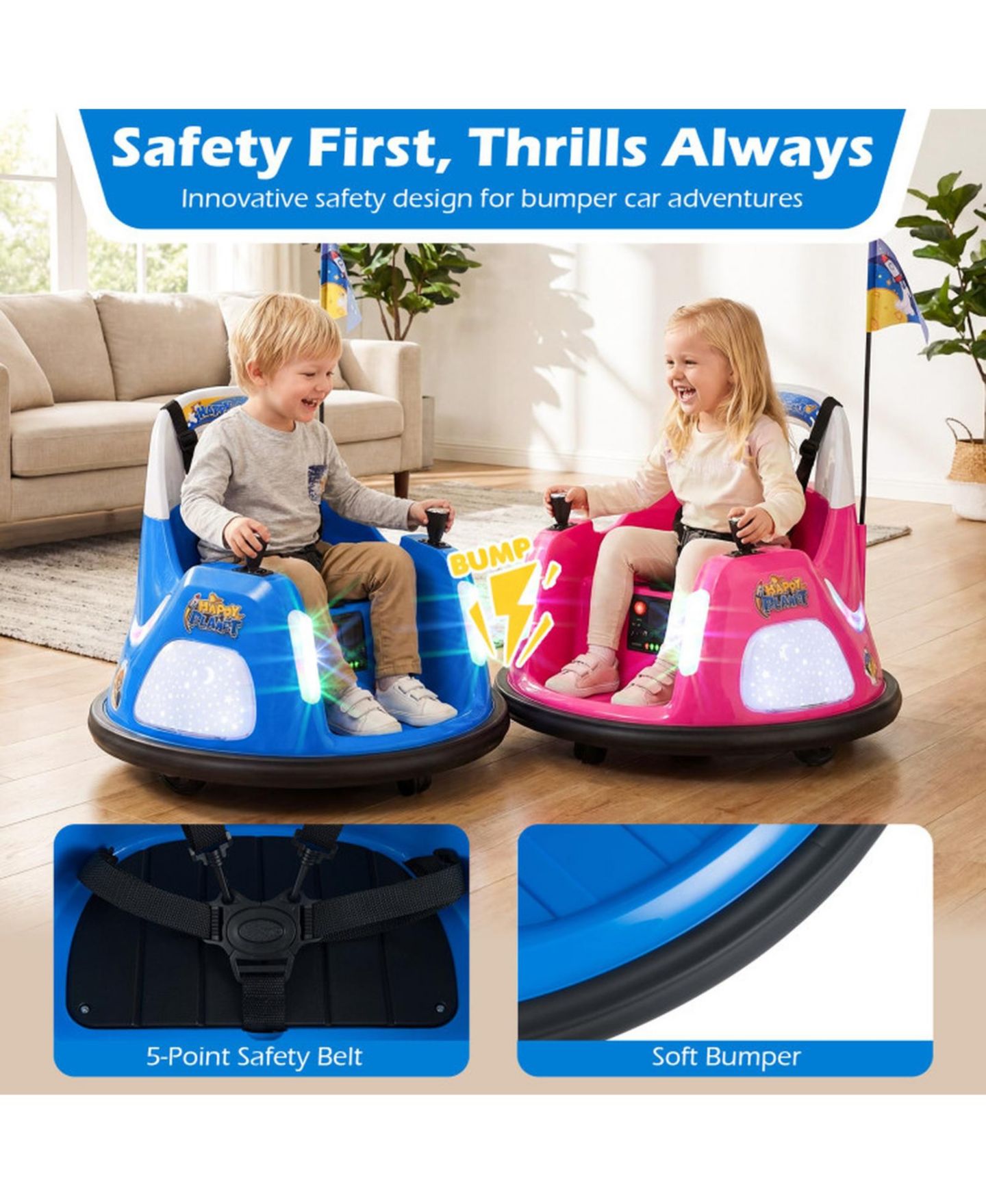 Детская игрушка SUGIFT 12V Kids Ride on Bumper Car 360 Degree Spinning with Remote Control, Ages 18-72 Months, цвет: Синий — фото 9