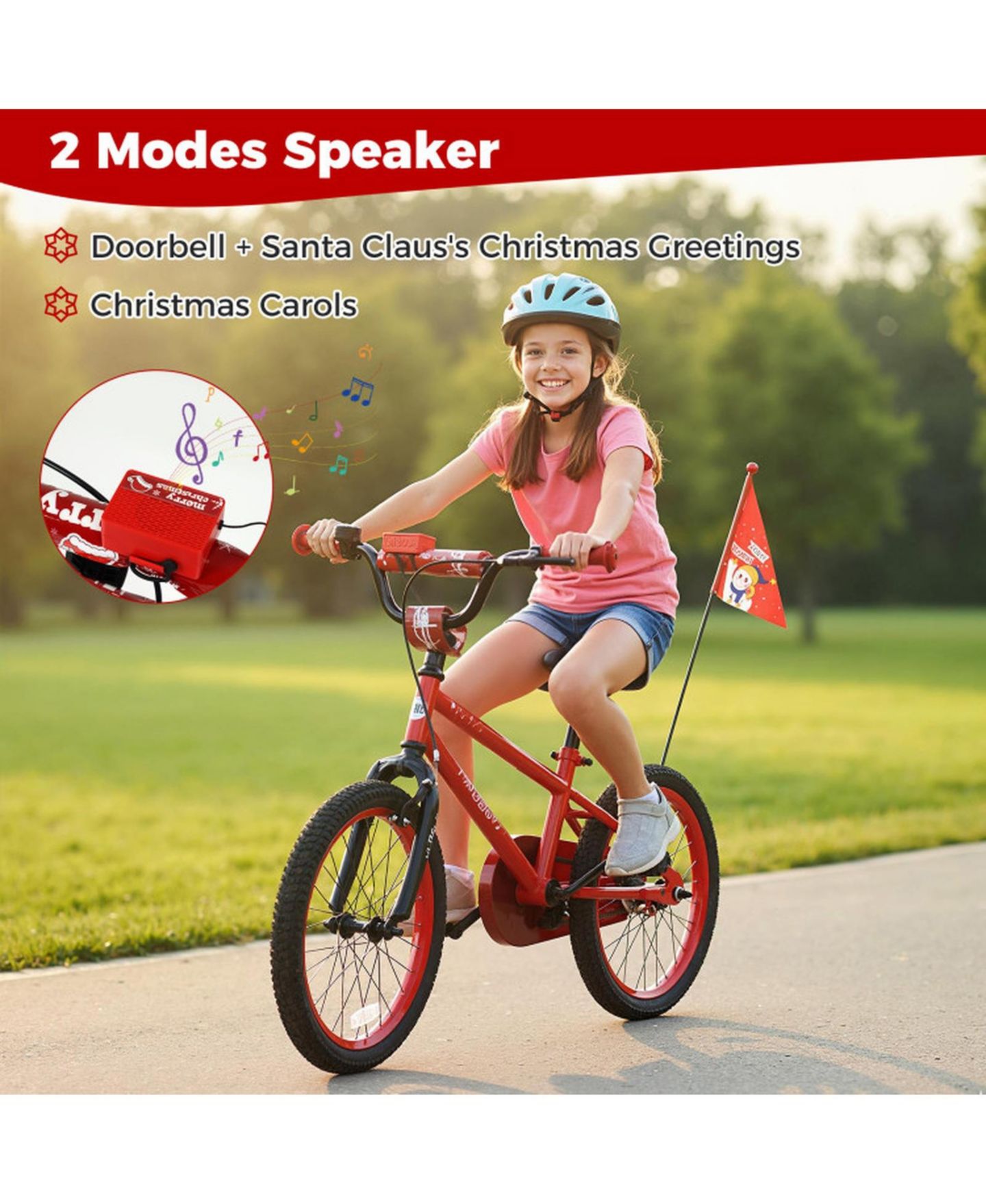 Детская игрушка SUGIFT 18 Inch Holiday Edition Kids Bike with Built-in Music and Triple Brakes, Ages 4-8, цвет: Красный — фото 7
