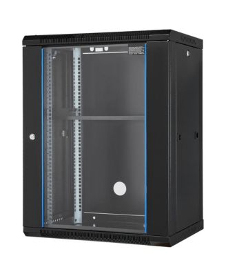 15U Wall Mount Network Cabinet 500 lbs Ground Load Server Rack Enclosure Locking Tempered Glass Door
