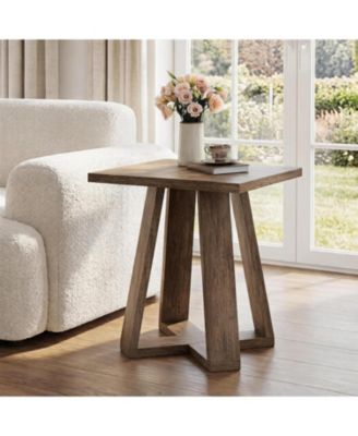 Square End Table, Farmhouse Side Table with Cross Base