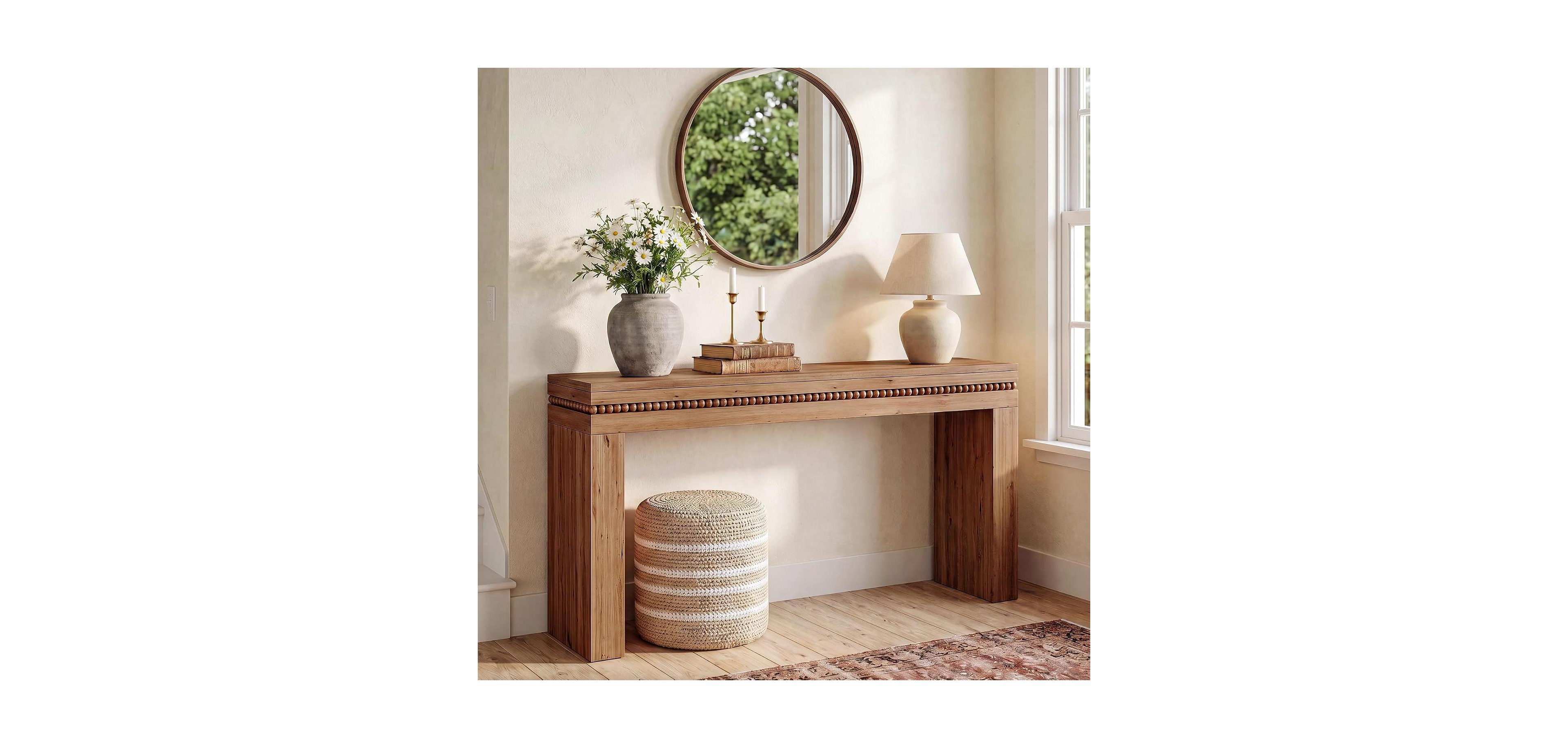 Tribesigns 63" Solid Wood Long Console Tables for Entryway,Beaded Trim