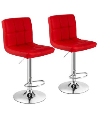 Set of 2 Square Swivel Adjustable PU Leather Bar Stools with Back and Footrest