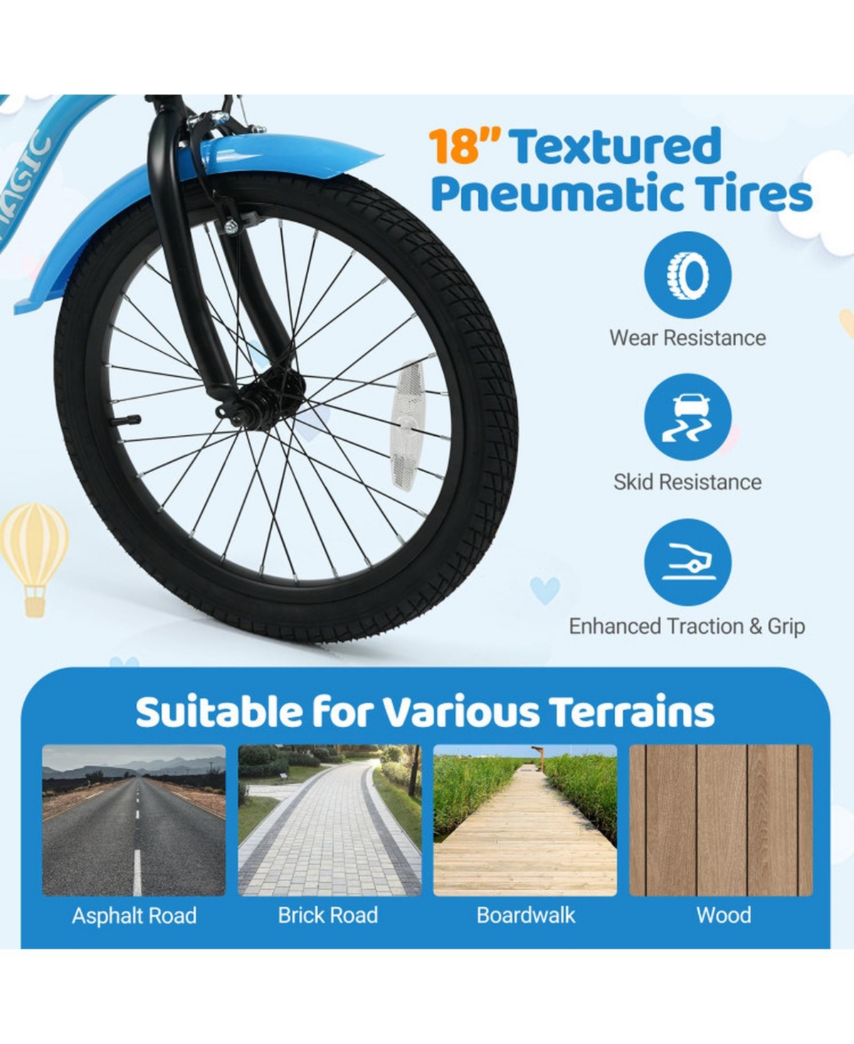 Sugift 18 Inch Adjustable Kids' Bike with Training Wheels, 132 lbs Capacity, Ages 4-8