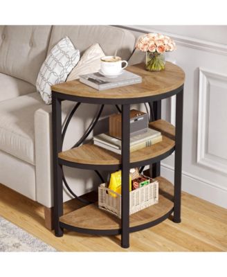 Half Circle Side and End Table with Shelf and Metal Frame