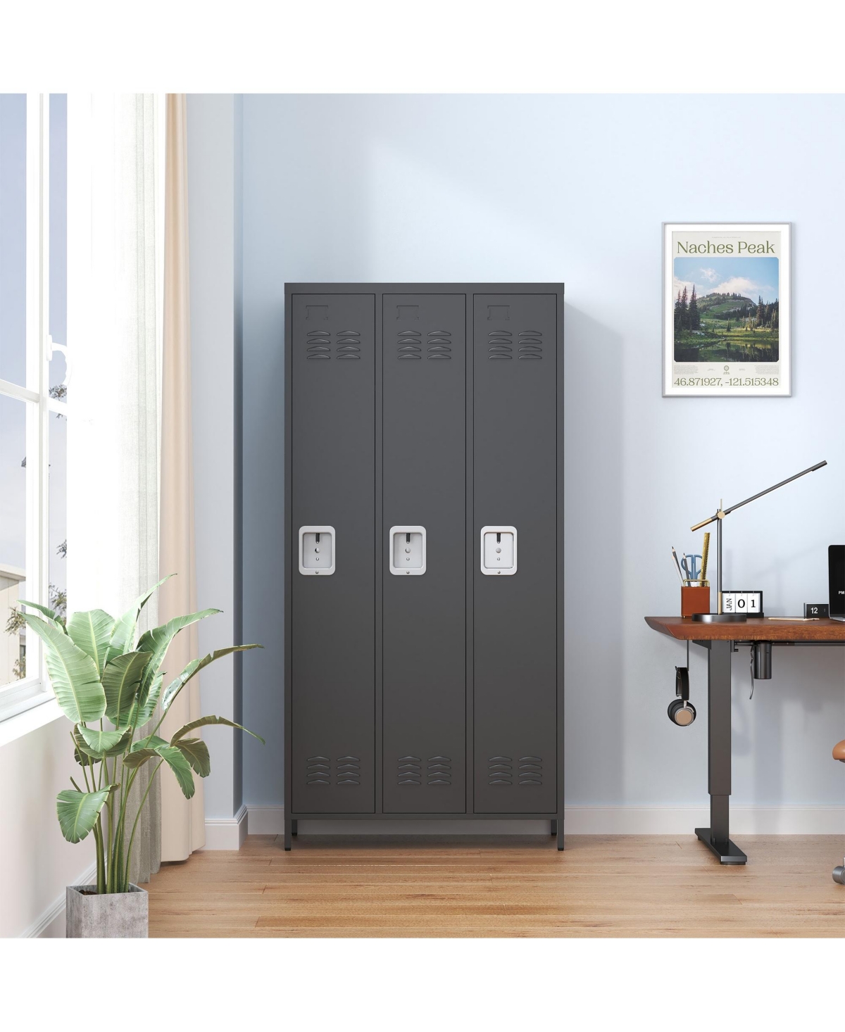 Boyel Living 3 Compartment Metal Storage Locker Cabinet Individual Locks Steel - Black