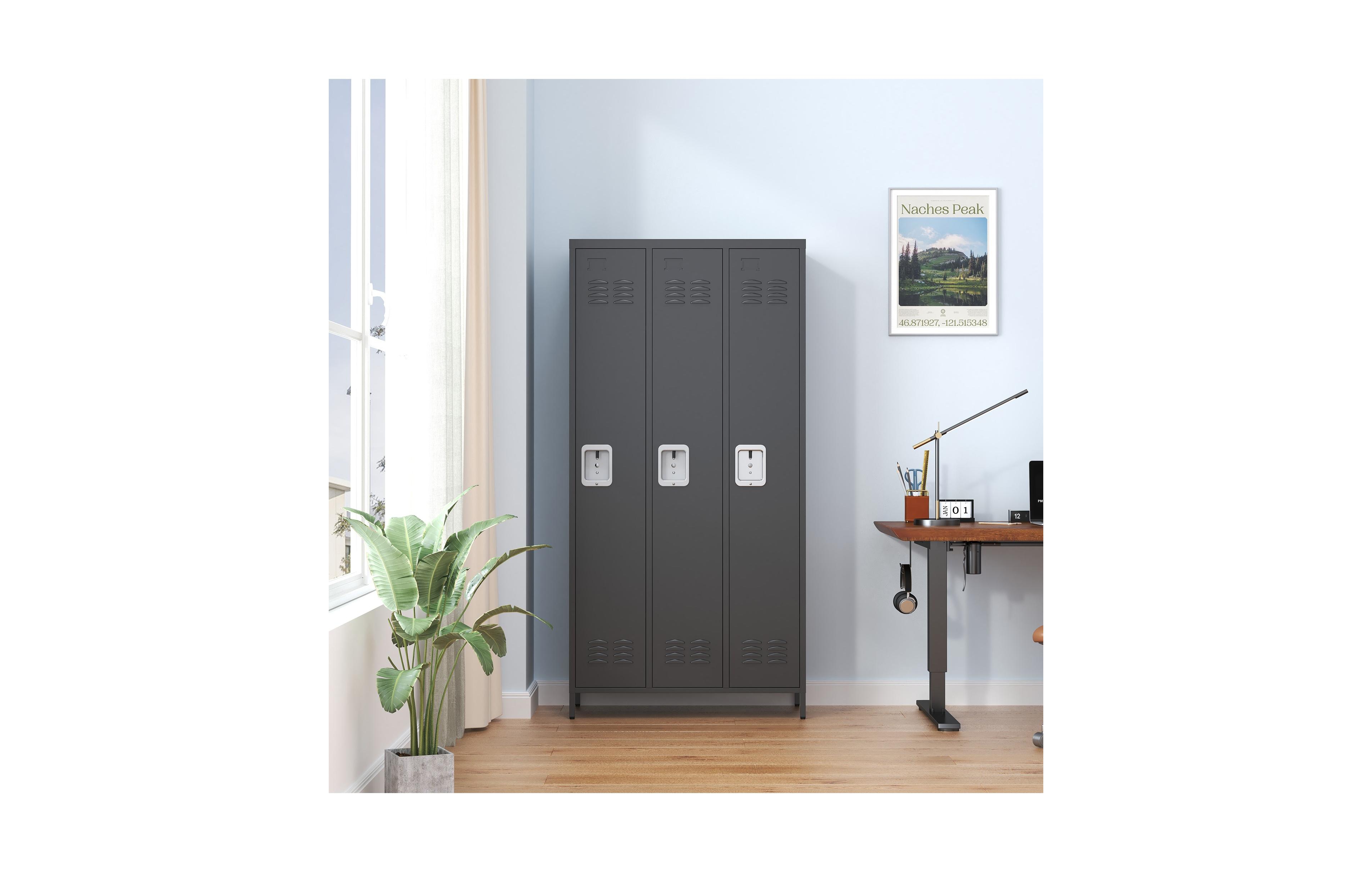 Boyel Living 3 Compartment Metal Storage Locker Cabinet Individual Locks Steel
