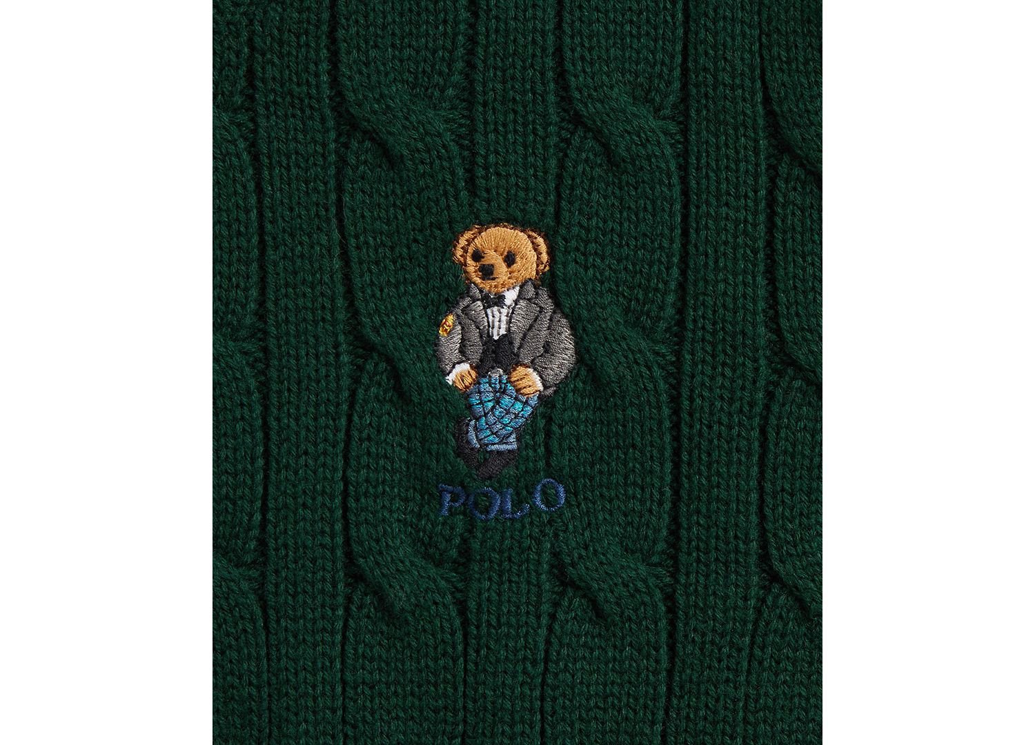 Boys' 2T-7 Polo Bear Cable-Knit Crewneck Sweater