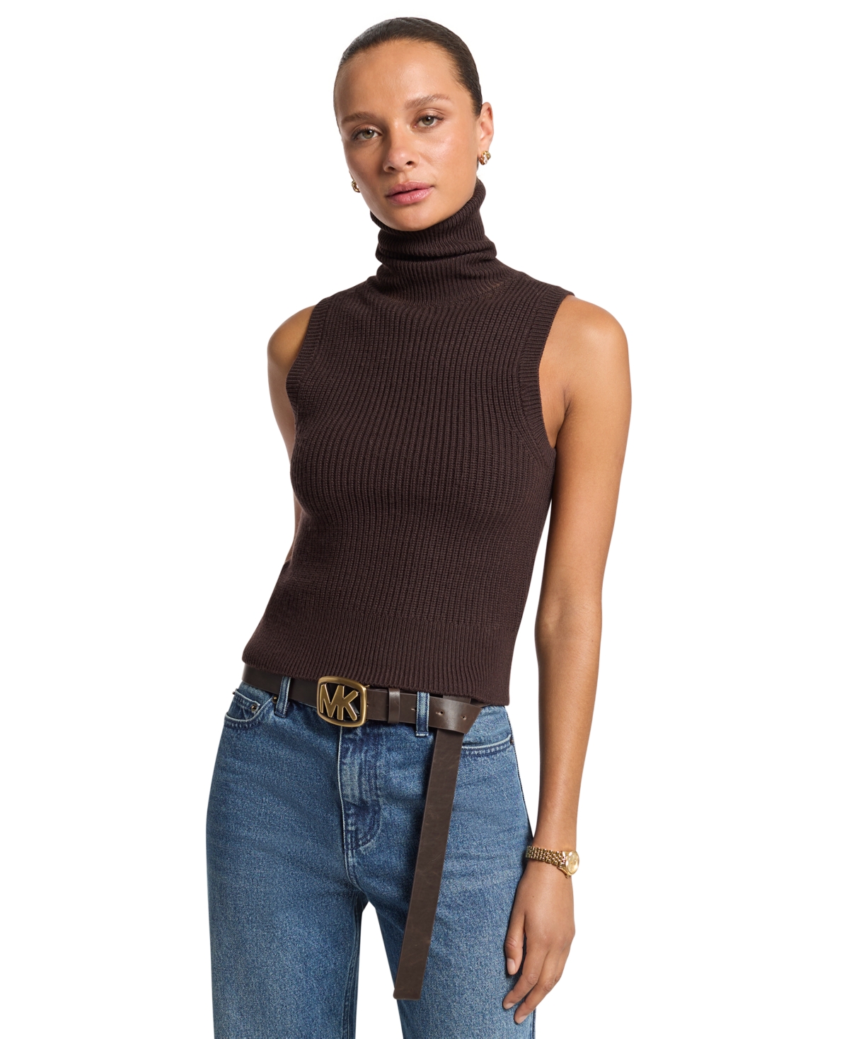 Michael Kors Women's Merino Wool Sleeveless Turtleneck Sweater Vest
