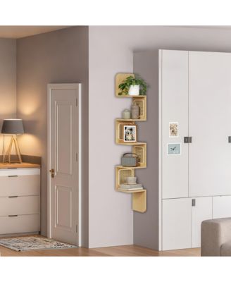 5-Tier Floating Shelf, Wall-Mounted Corner Shelf, Space-Saving, for Kitchen, Bedroom, Living Room, Style
