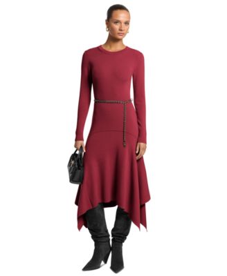 MICHAEL Women's Merino Wool-Blend Handkerchief Hem Midi Sweater Dress