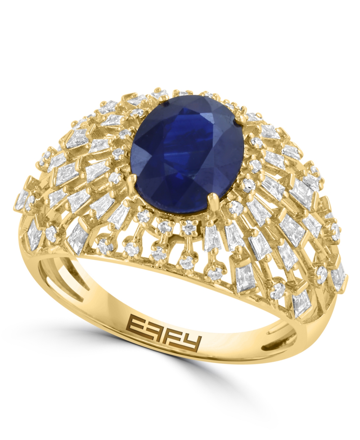 Effy Collection Sapphire and Diamond Oval Cocktail & Statement Ring (1-7/8 ct. t.w. Sapphire, 5/8 ct. t.w. Diamond) in 14k Yellow Gold
