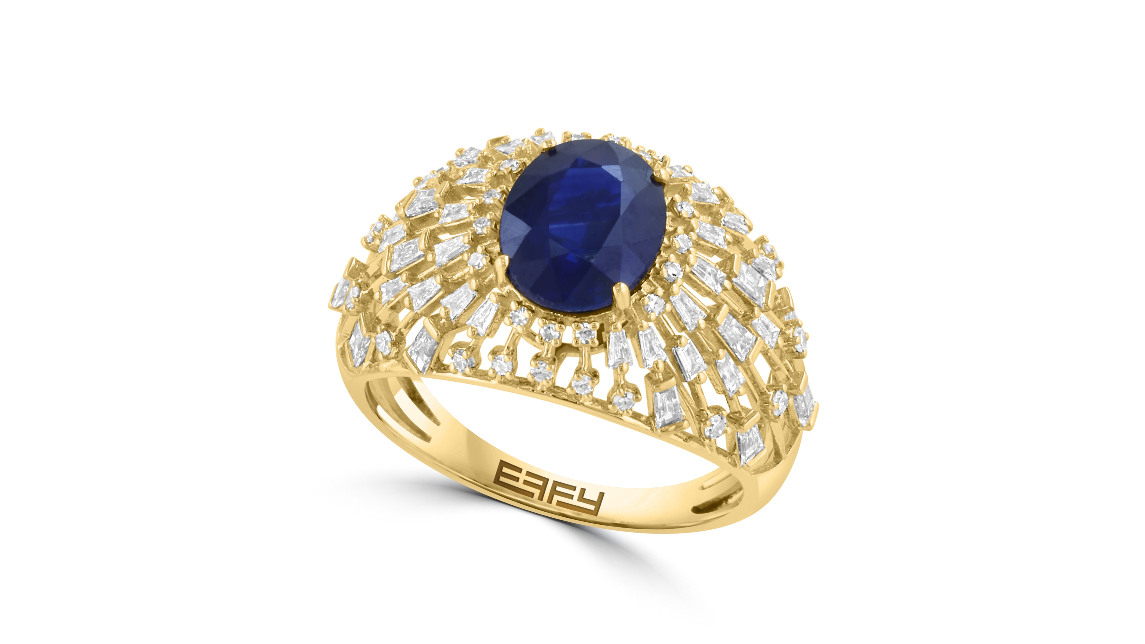 Effy Collection Sapphire and Diamond Oval Cocktail & Statement Ring (1-7/8 ct. t.w. Sapphire, 5/8 ct. t.w. Diamond) in 14k Yellow Gold
