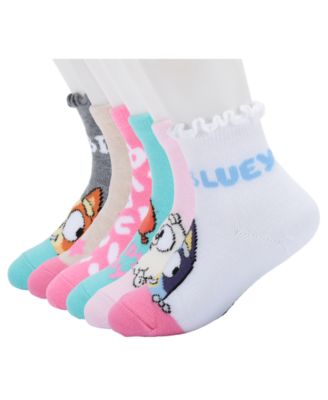 Toddler Boys' and Girls' 2T-5T Bluey Peekaboo Ruffle-Trim Quarter Socks, 6-Pack