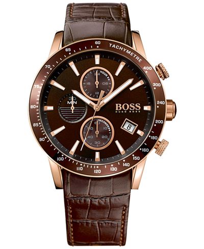 BOSS Hugo Boss Men's Chronograph Rafale Brown Leather Strap Watch 44mm 1513392