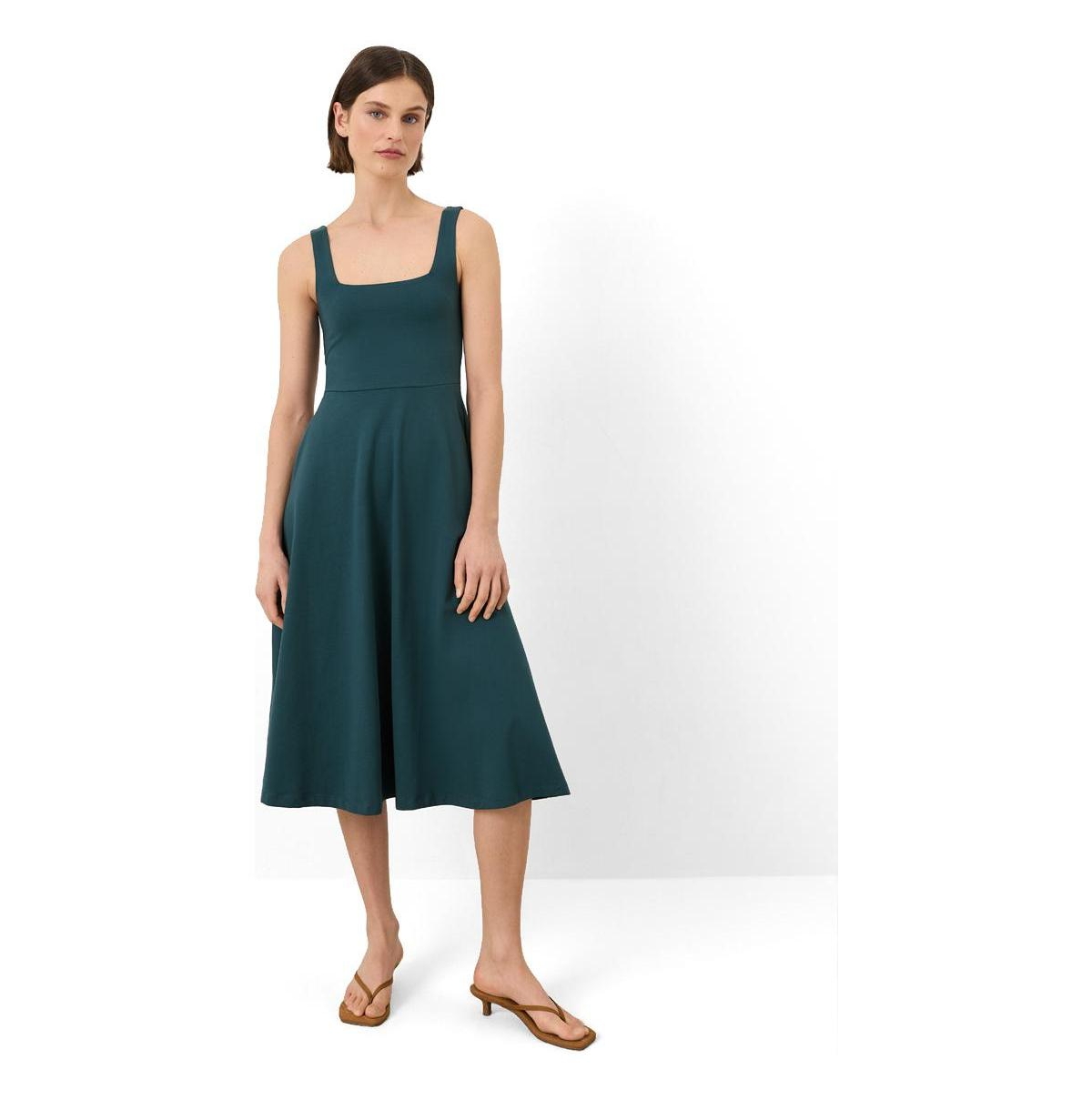 Pact Women's Organic Cotton Fit & Flare Square Neck Dress - Deep aqua
