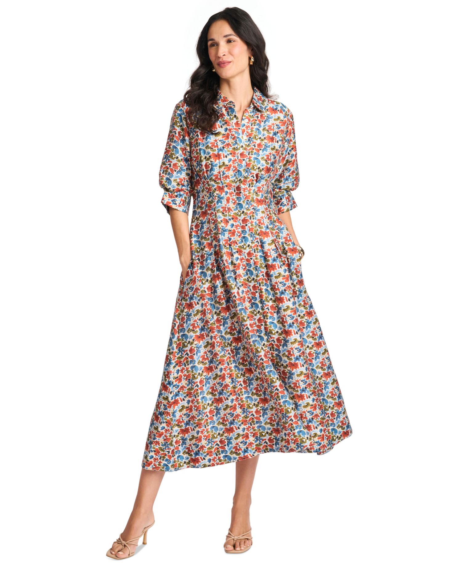 Women's Floral-Print Short-Sleeve Midi Shirt Dress, Created for Macy's