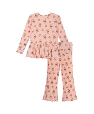 Toddler Girls' 2T-5T Long-Sleeve Flared-Leg Ribbed Top and Pants, 2-Piece Set