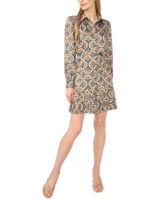 Women's Long-Sleeve Pleated-Skirt Mini Dress