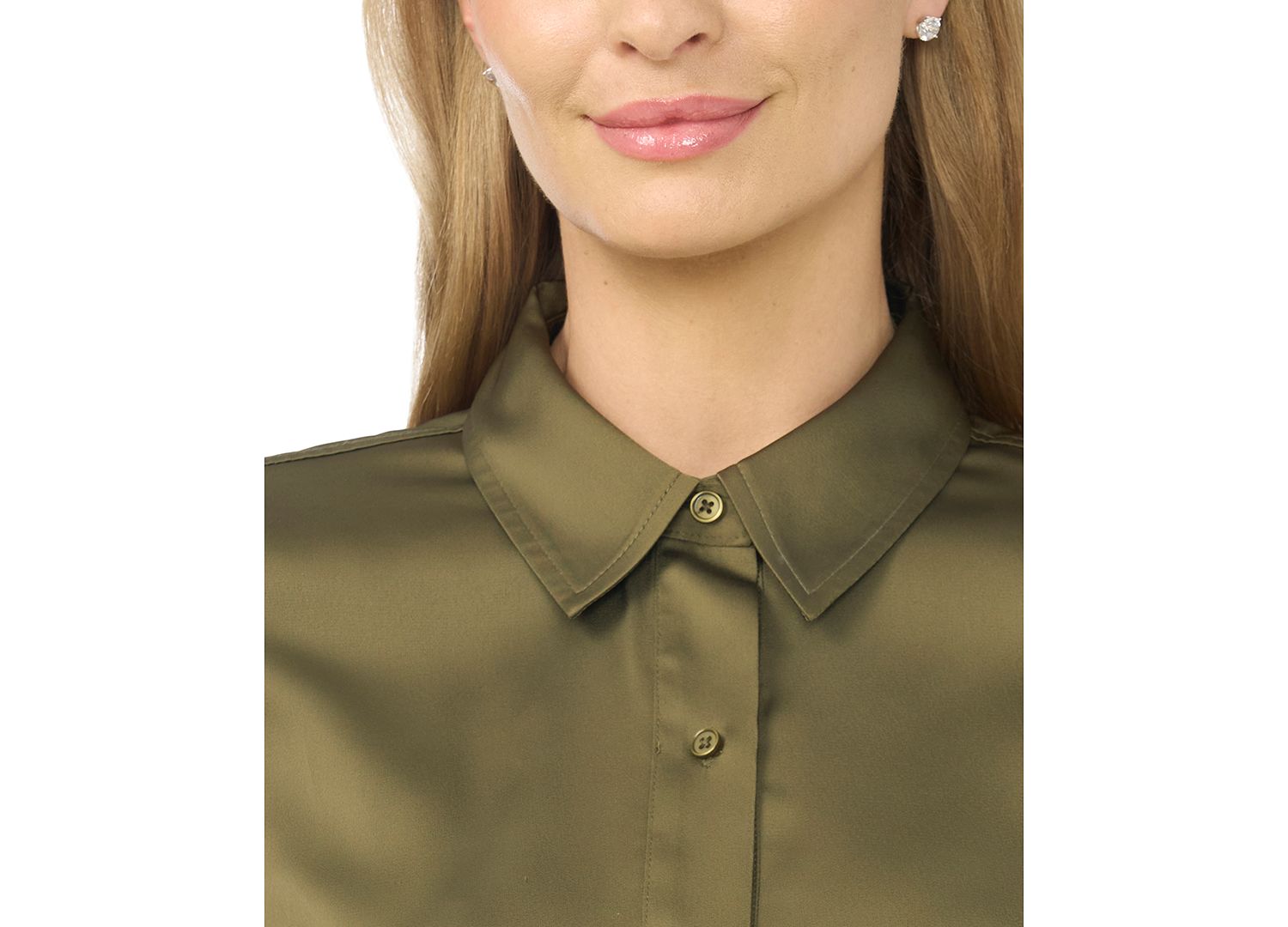 Women's 3/4-Sleeve Satin Button-Down Blouse