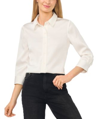 Women's 3/4-Sleeve Satin Button-Down Blouse