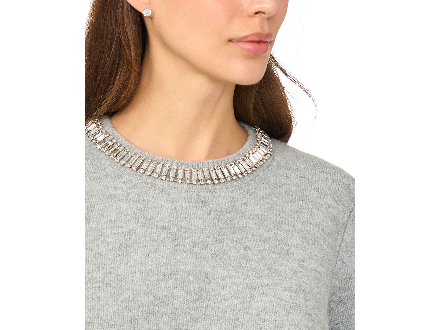 Женский свитер CeCe Rhinestone Crewneck, цвет: Светлый меланжевый серый — фото 2
