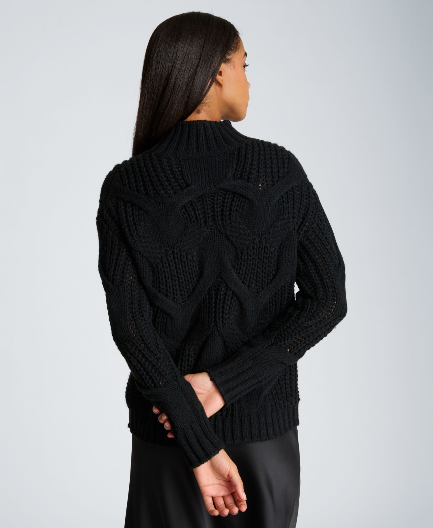 Women's Oversized Cable-Knit Mock Neck Sweater