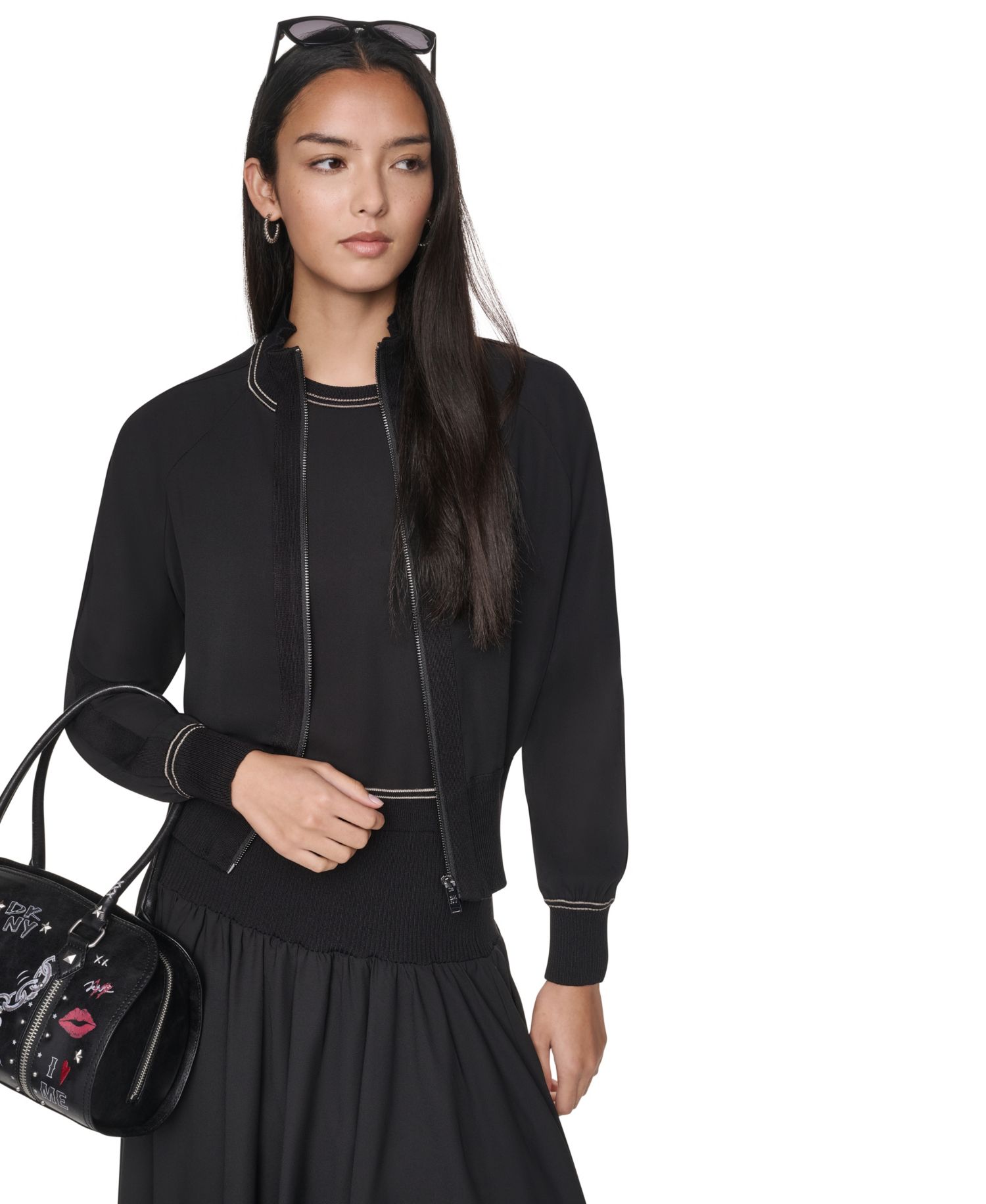 Women's Lightweight Mixed-Media Contrast-Stitch Jacket