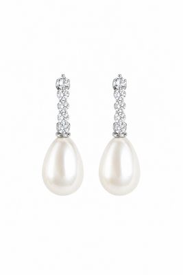 Women's Pave Pearl Drop Clip-On Earrings