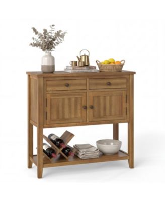 Mid-Century Console Table Wood Coffee Bar Buffet Sideboard with 2 Drawers