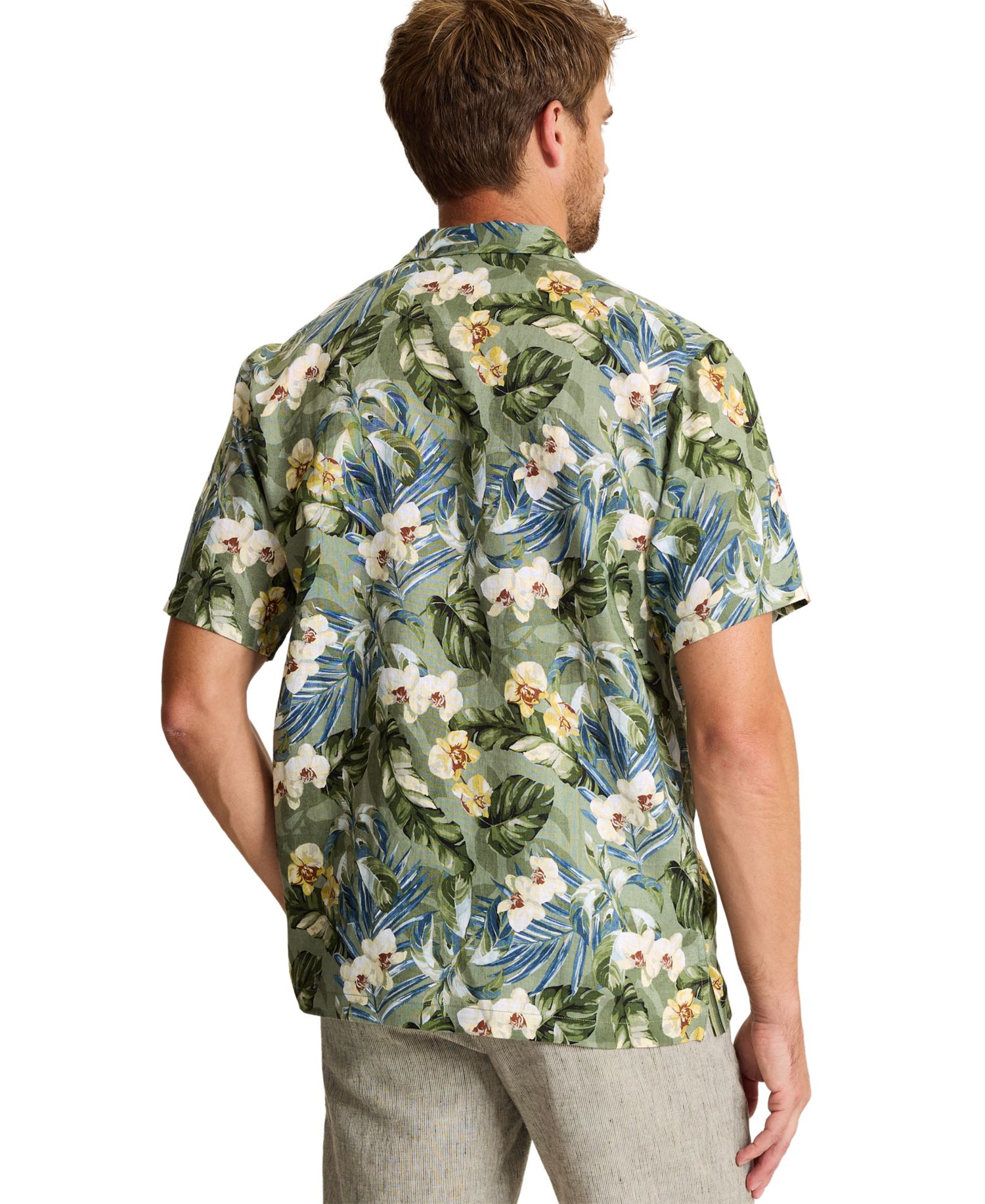 Men's Orchid O'Lei Short-Sleeve Bungalow Collar Printed Linen Shirt