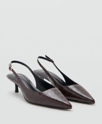 Croc-Effect Pointed-Toe Kitten-Heel Slingback Pumps