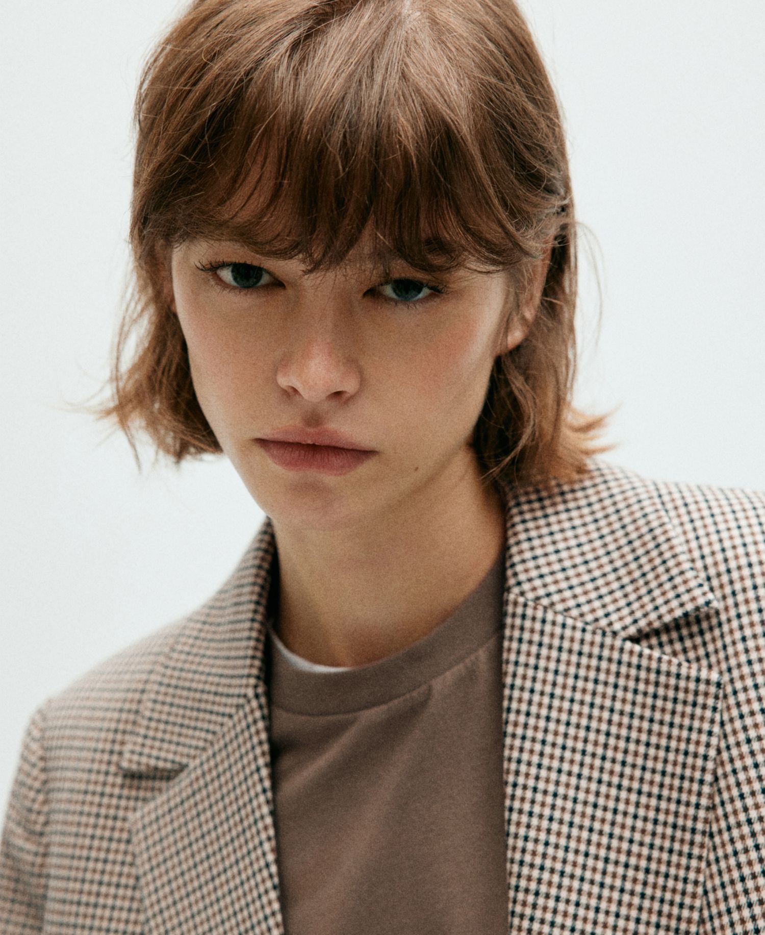 Women's Double-Breasted Micro-Houndstooth Notched Lapel Collar Blazer