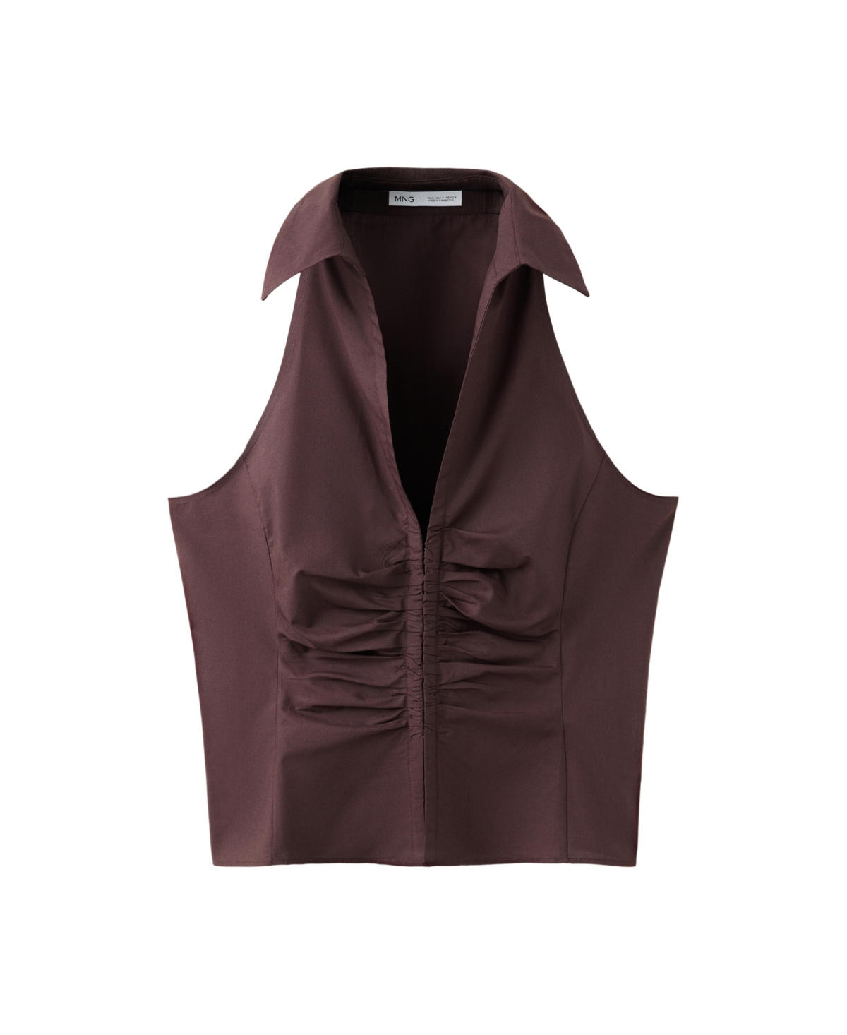 Mango Women's Ruched V-Neck Sleeveless Blouse - Brown