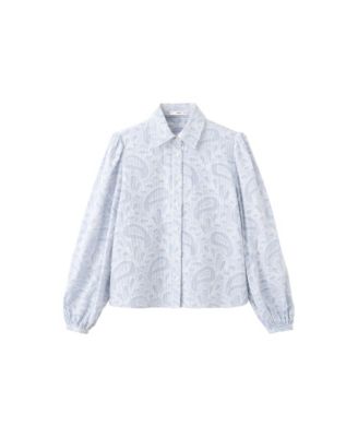 Women's Puff-Sleeve Embroidered Striped Shirt