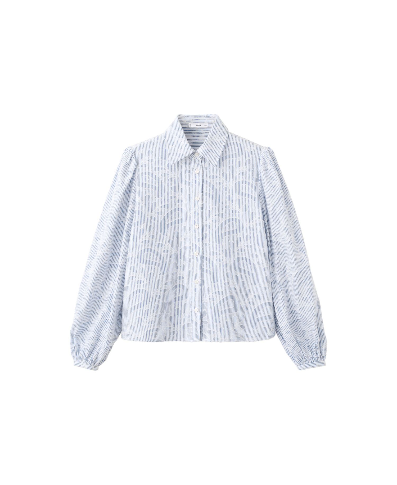 Women's Puff-Sleeve Embroidered Striped Shirt