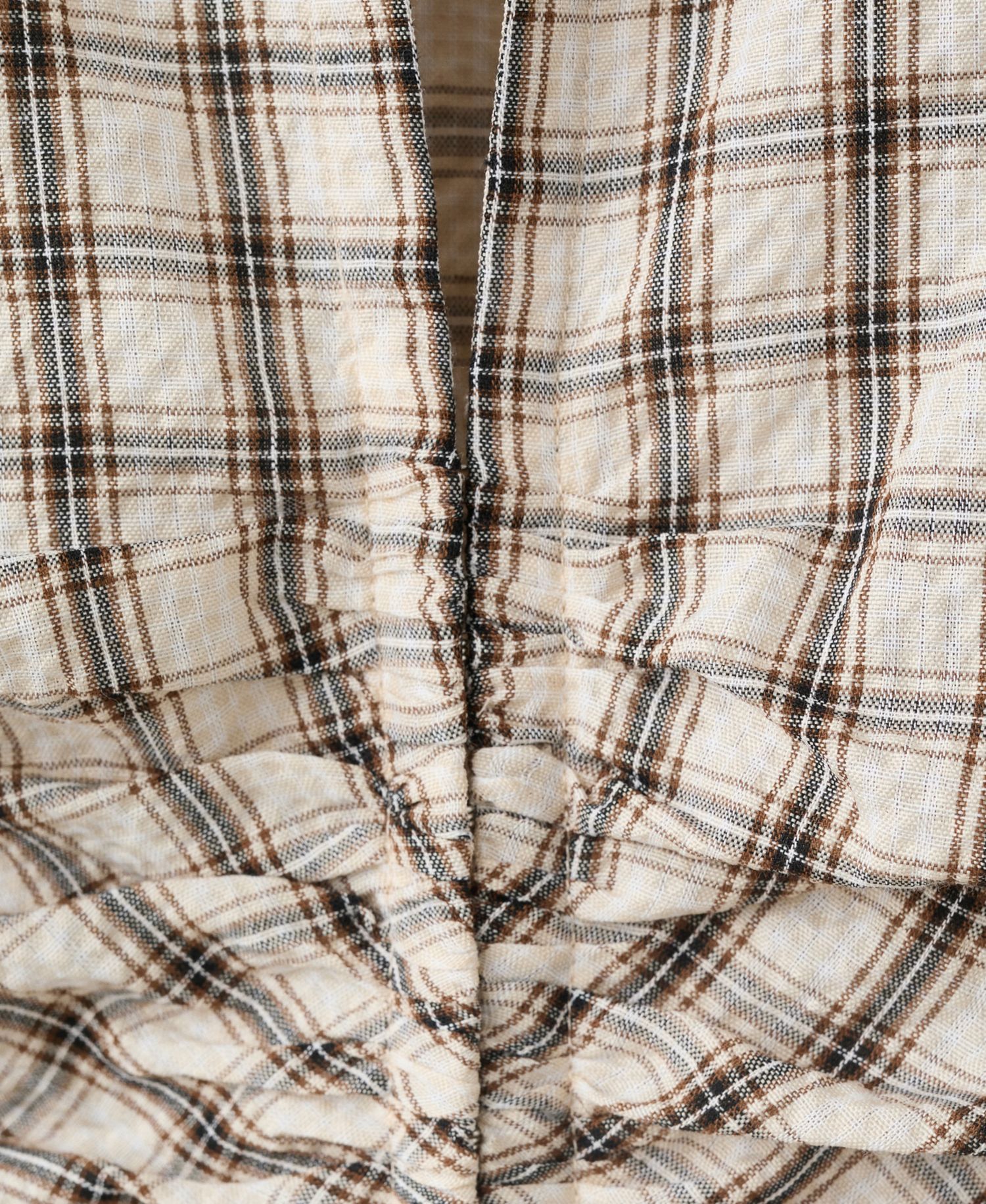 Women's Plaid Ruched V-Neck Blouse