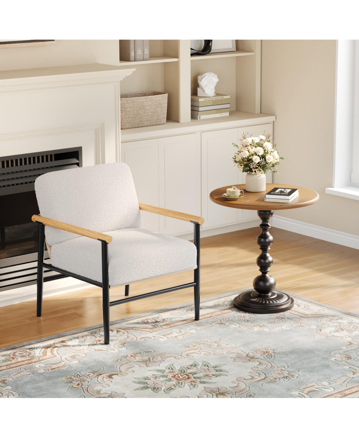 homfan Set of 2 Modern Sherpa Accent Armchairs, Upholstered Chairs, Thick Seat Cushions, Iron Frame, Lounge Chairs for Living Room or Bedroom
