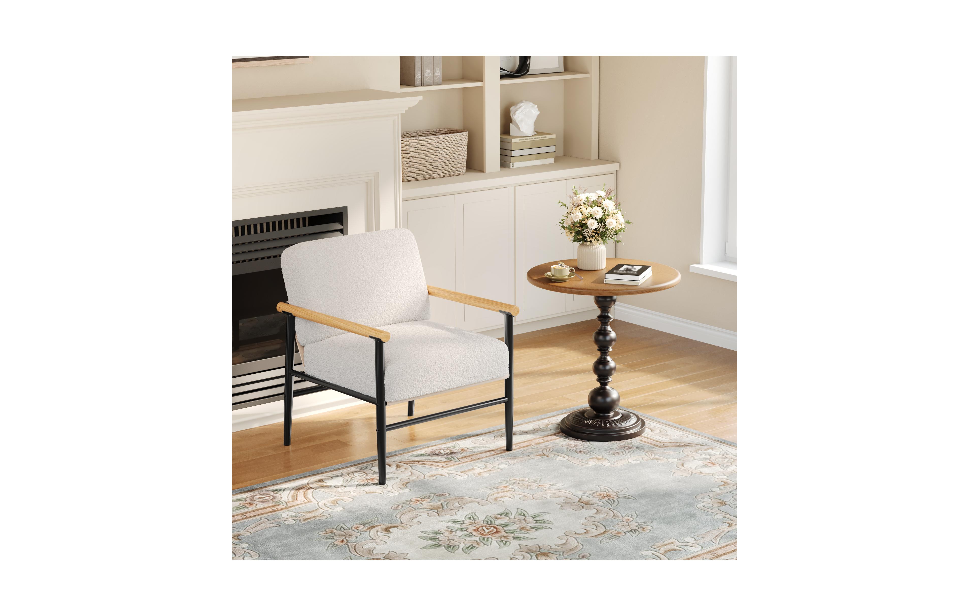 homfan Set of 2 Modern Sherpa Accent Armchairs, Upholstered Chairs, Thick Seat Cushions, Iron Frame, Lounge Chairs for Living Room or Bedroom