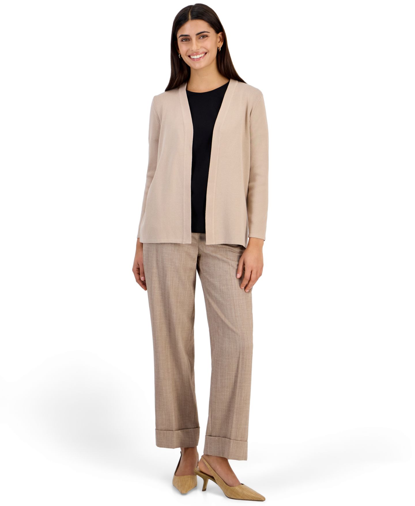 Женский кардиган Anne Klein Essentials Petite Newport Open-Front, цвет: Чёрный — фото 4