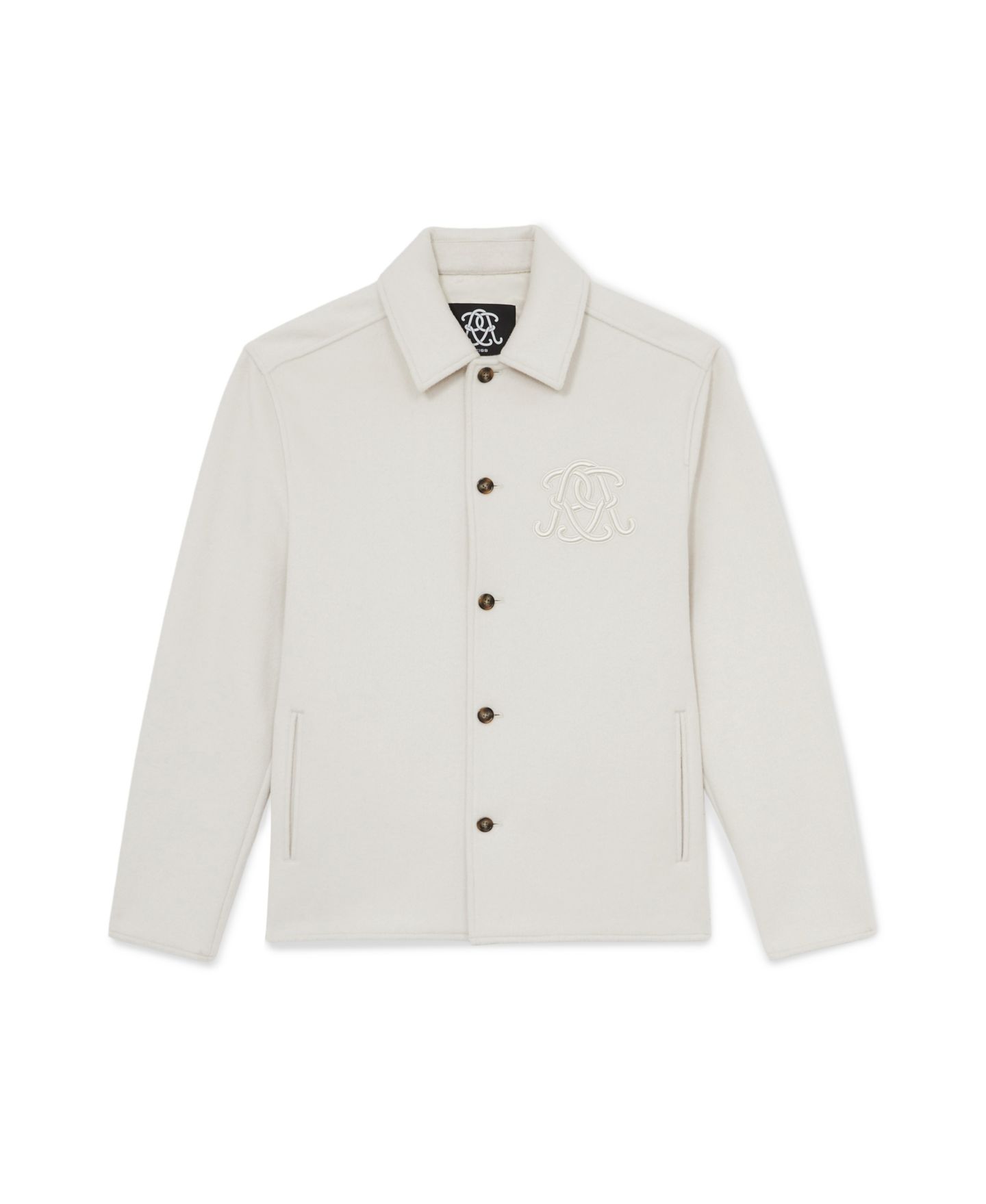 Мужская куртка REISS Champ Relaxed-Fit Wool-Blend Monogram, цвет: Слоновая кость белый — фото 4