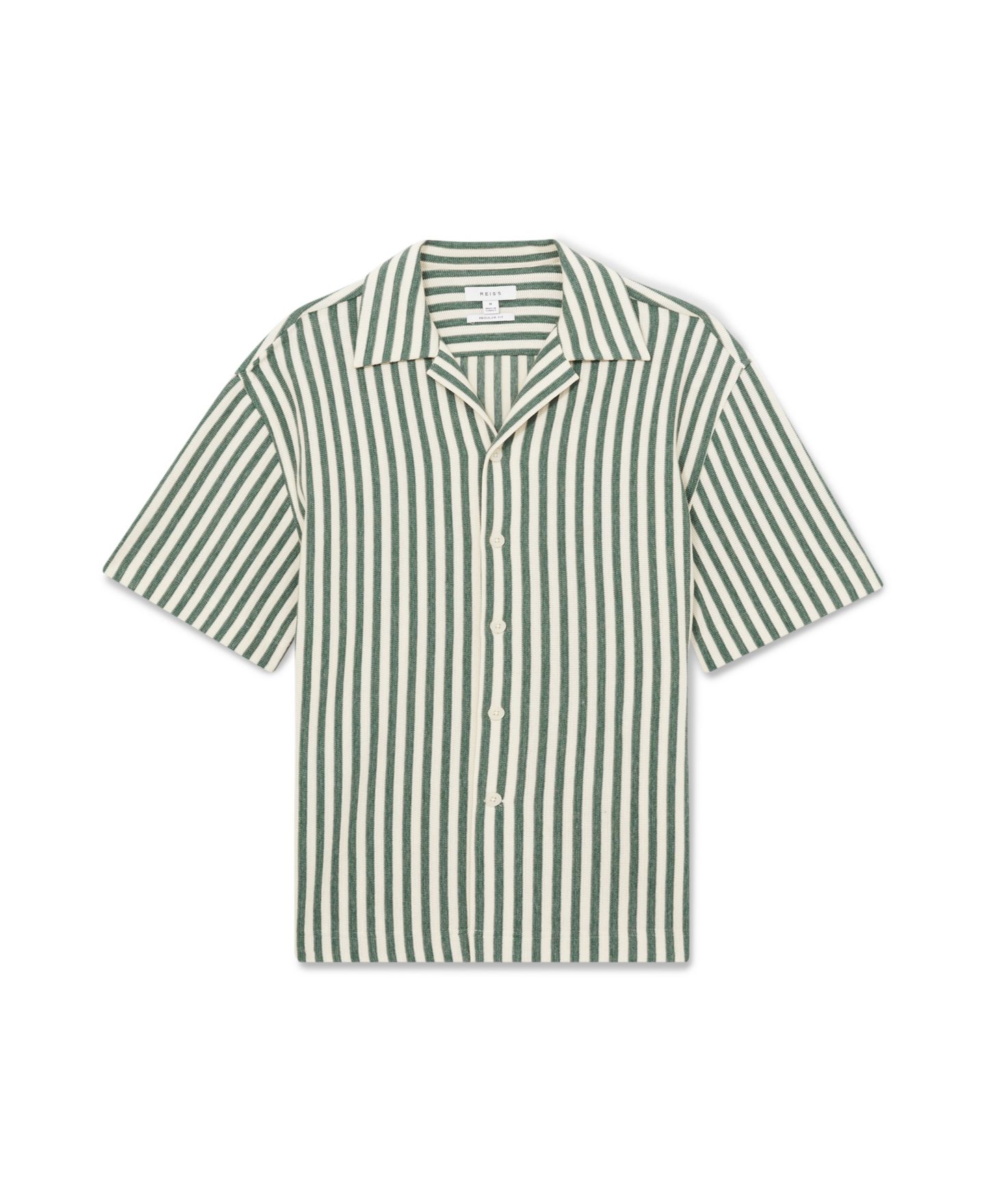 Мужская рубашка REISS Trig Textured Stripe Cuban-Collar, цвет: Зелёный / Белый — фото 4