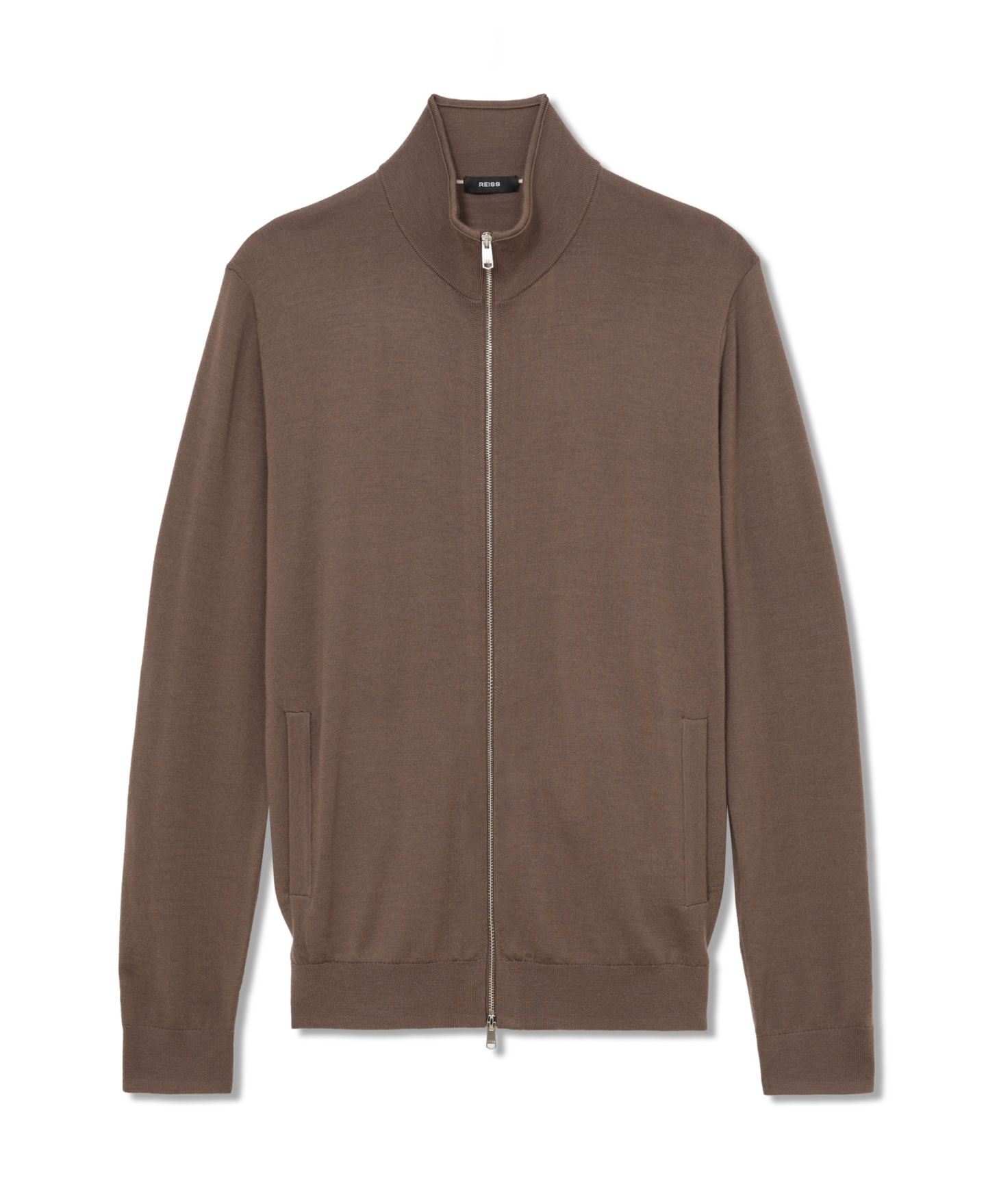 Мужской кардиган REISS Hampshire Slim-Fit Merino Wool Funnel-Neck, цвет: Коричневый — фото 5