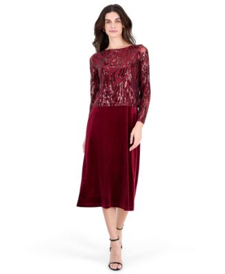 Women's Sequin Velvet Long-Sleeve Dress