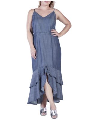 Women's Tencel High-Low Ruffle Hem Maxi Dress