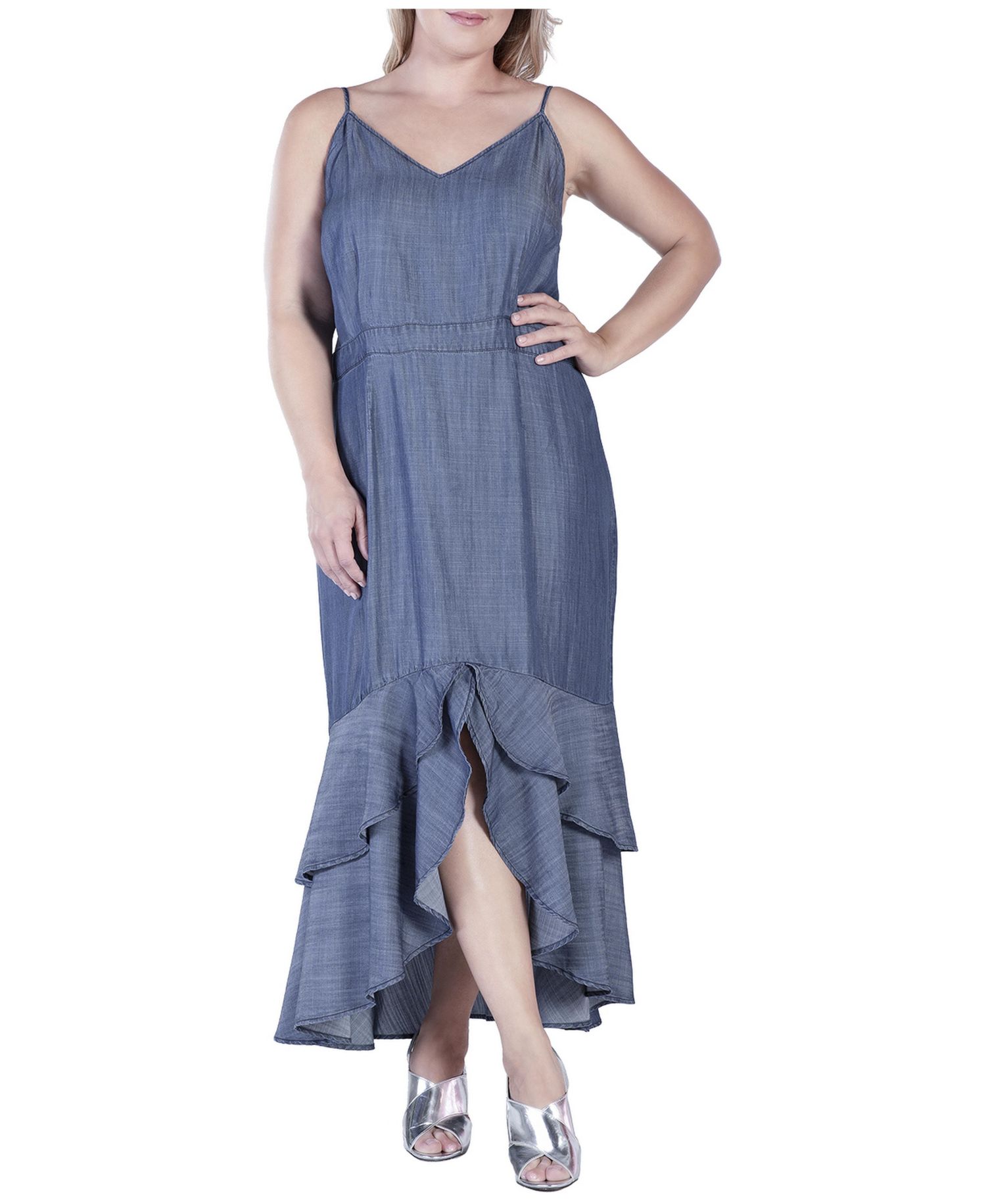 Women's Tencel High-Low Ruffle Hem Maxi Dress