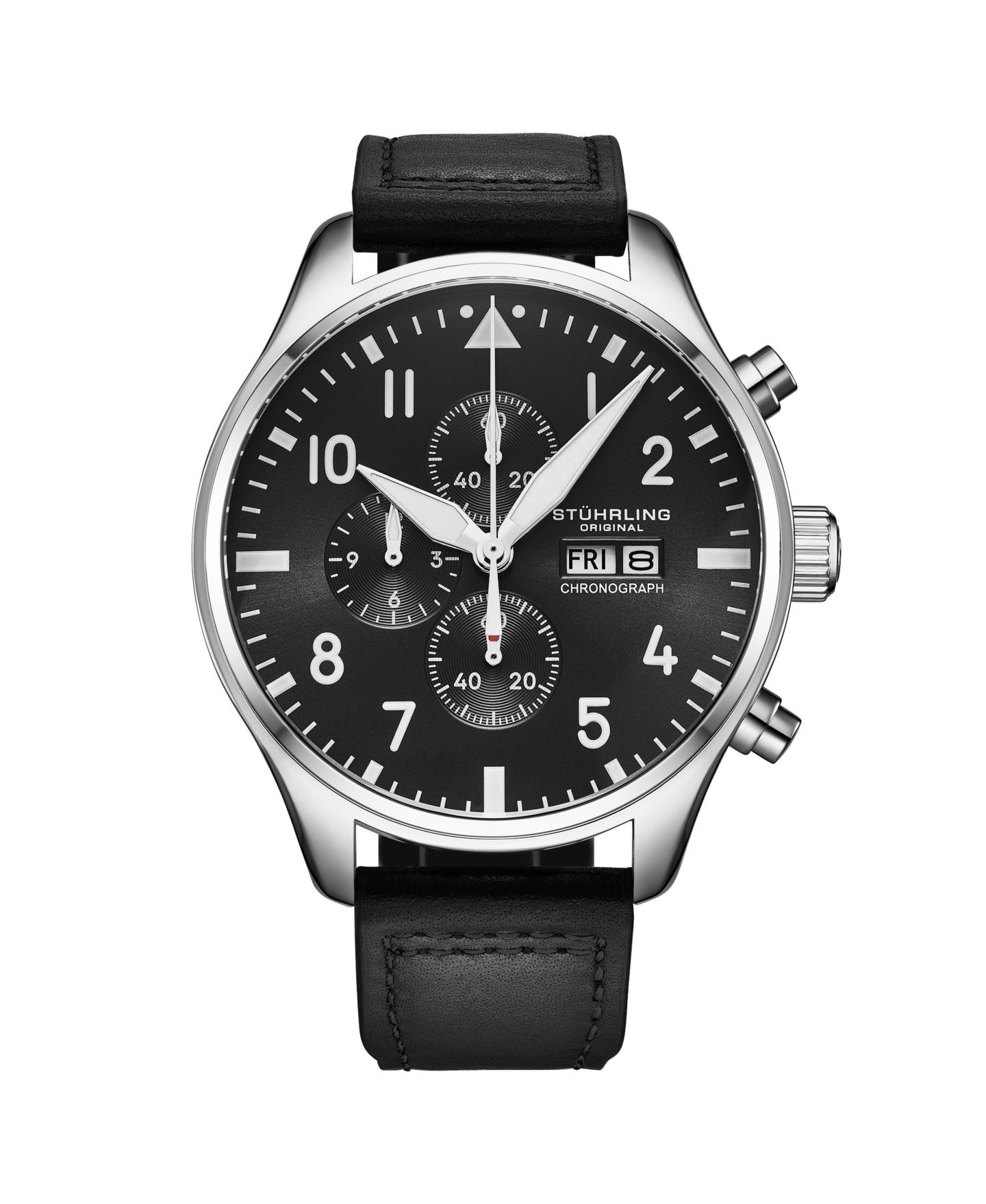 Мужские часы Stuhrling Navigator 4075 хронограф на кожаном ремешке, цвет: Чёрный — фото 1