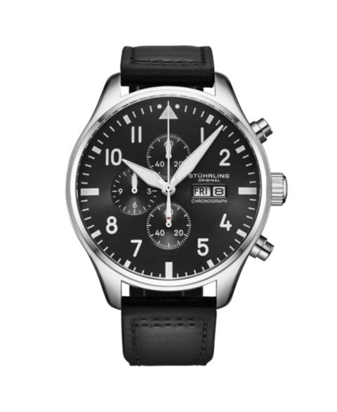 Мужские часы Stuhrling Navigator 4075 хронограф на кожаном ремешке, цвет: Чёрный